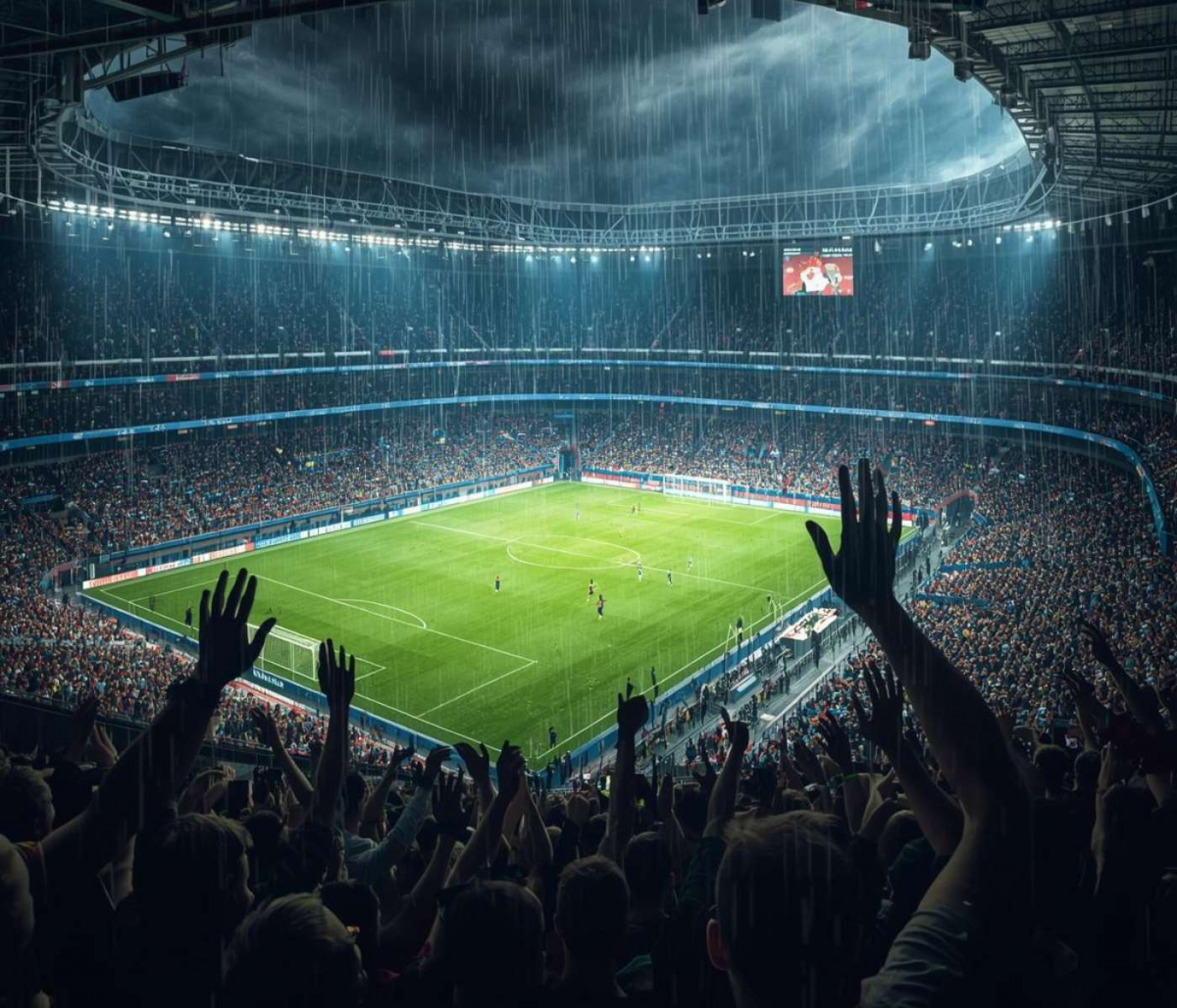 Det regnar på arenan